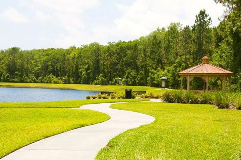 A walking path and a gazebo on the grounds of Del Webb Ponte Vedra in Ponte Vedra, Florida.