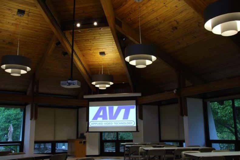 Interior view of a meeting hall at Hershey's Mill in West Chester, Pennsylvania.