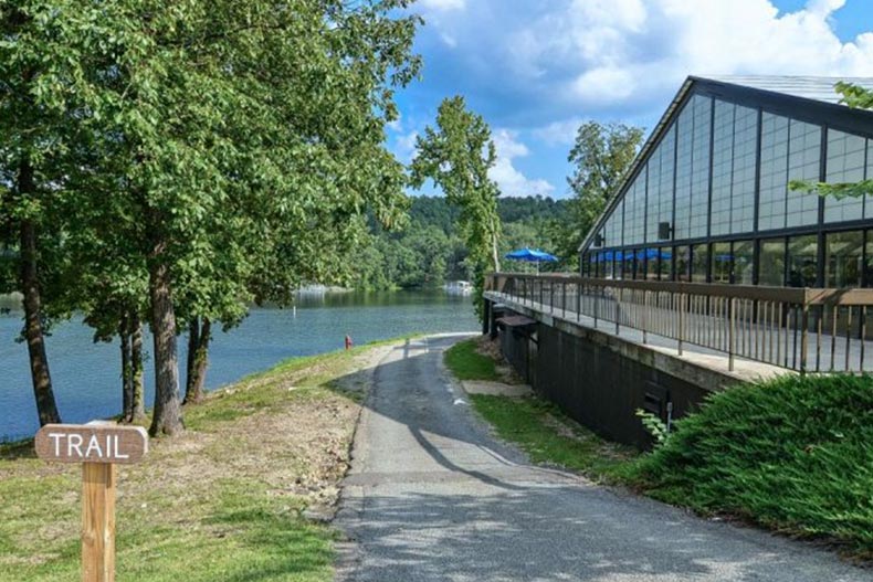 A trail beside a lake on the grounds of Hot Springs Village in Hot Springs Village, Arkansas.