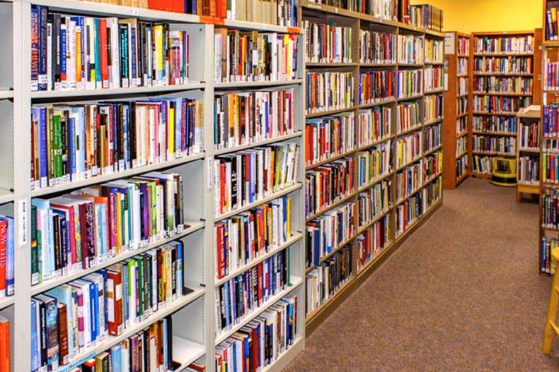 Interior view of the library at On Top of the World in Ocala, Florida.