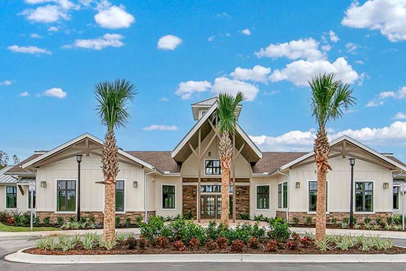 Palm trees beside the clubhouse at Parkland Preserve in St. Augustine, Florida.