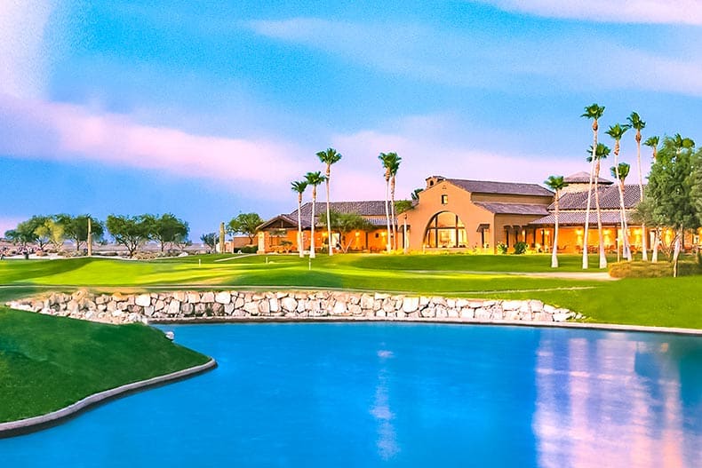 The golf course and clubhouse at Robson Ranch in Eloy, Arizona.