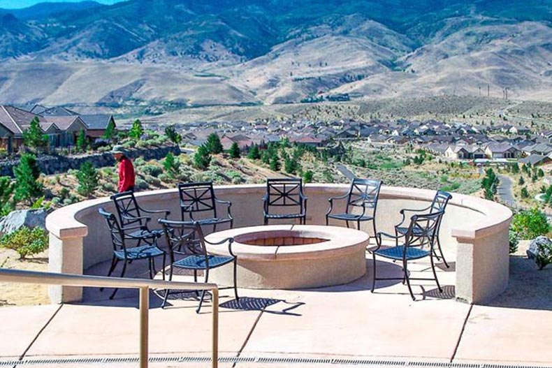 Chairs around a fire pit on the grounds of Sierra Canyon in Reno, Nevada.