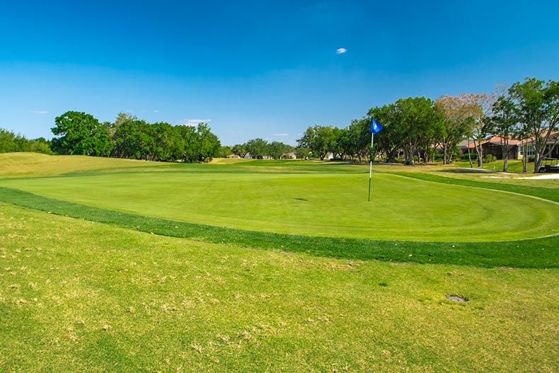 A flag on the golf course at Solivita in Kissimmee, Florida.