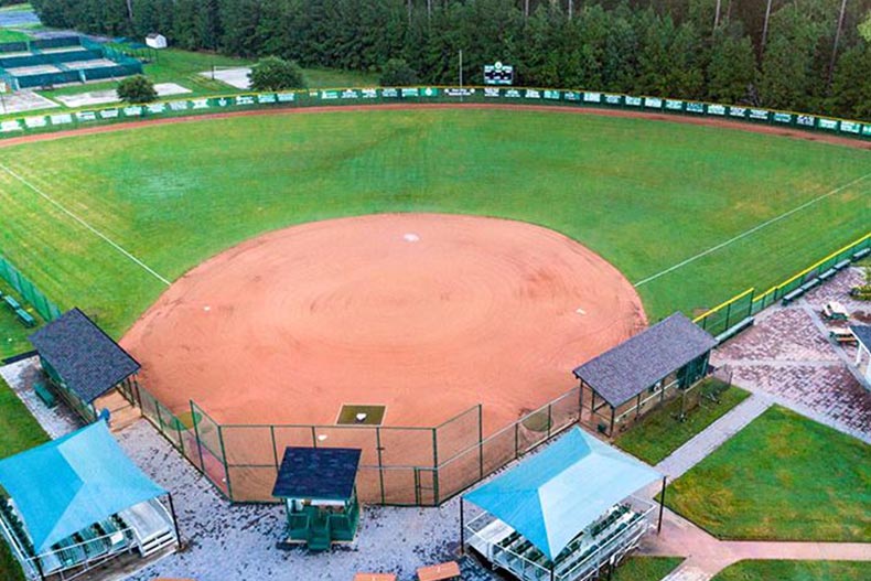 Aerial view of the baseball field at Sun City Hilton Head in Bluffton, South Carolina.