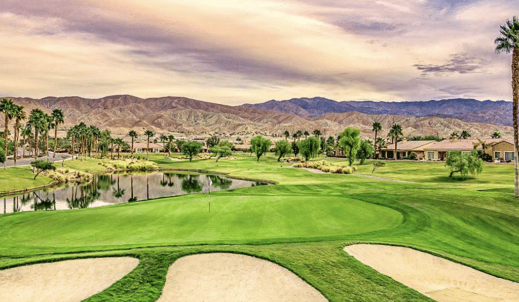 The golf course and grounds of Sun City Shadow Hills in Indio, California.