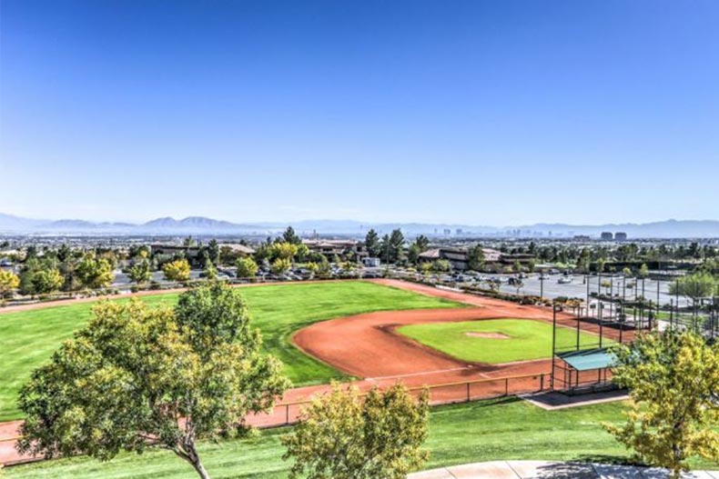 Aerial view of the baseball field at Sun City Summerlin in Las Vegas, Nevada.