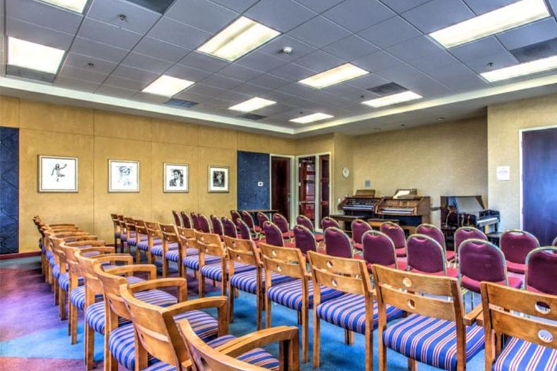 Interior view of a music room at Sun City Summerlin in Las Vegas, Nevada.