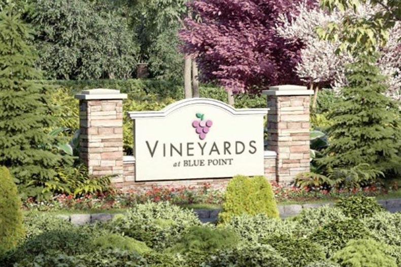 The community sign for Vineyards at Blue Point in Blue Point, New York.