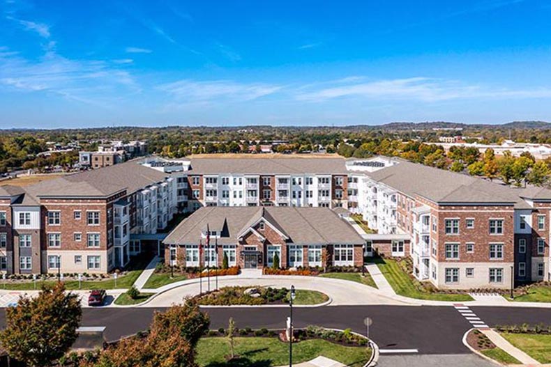 Aerial view of Album Indian Lake, a 55+ apartment community in Tennessee.