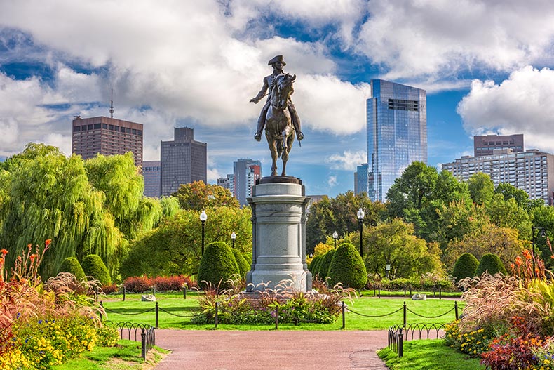 The George Washington Monument at Public Garden in Boston, Massachusetts.