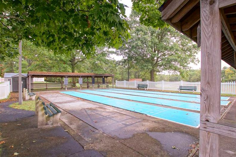 The outdoor shuffleboard courts at Crestwood Village 4 in Whiting, New Jersey.