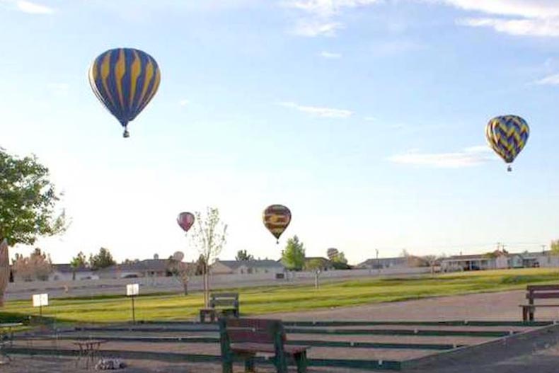 Hot air balloons over Desert Greens in Pahrump, Nevada.