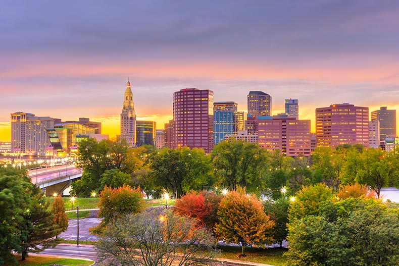 View of the downtown skyline in Hartford, Connecticut.