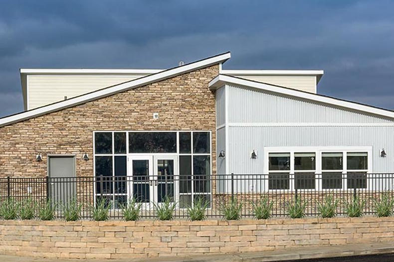 Exterior view of a community building at Hawthorne Commons, a 55+ apartment community in Ohio.