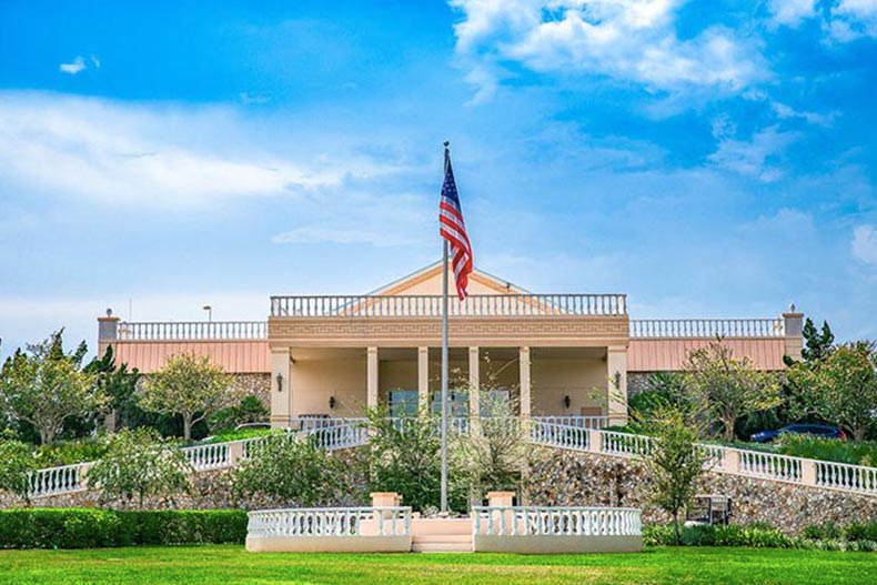 Exterior view of the recreation center at On Top of the World in Ocala, Florida.