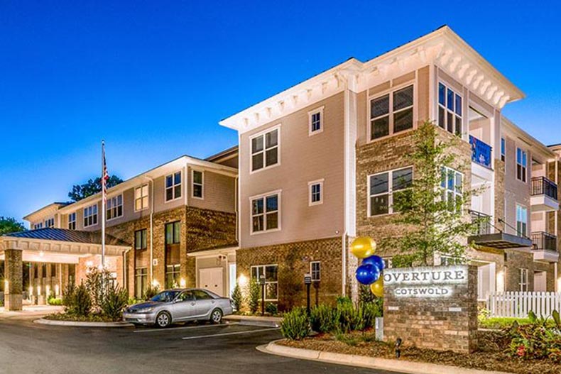 Exterior view of Overture Cotswold, a 55+ apartment community in North Carolina.