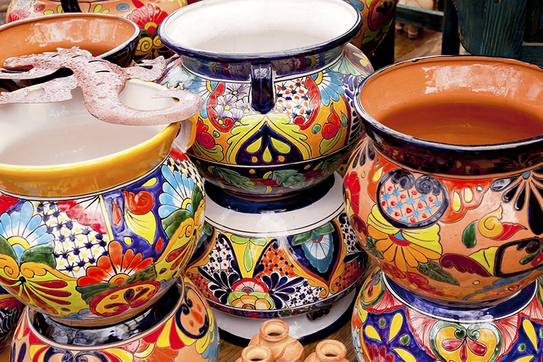 Colorful souvenir ceramic pots for sale in Sedona, Arizona.
