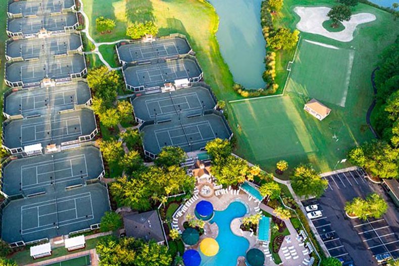 Aerial view of the amenities at Sun City Hilton Head in Bluffton, South Carolina.