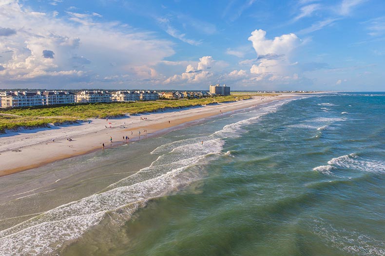 Aerial view of Wrightsville Beach in Wilmington, North Carolina.