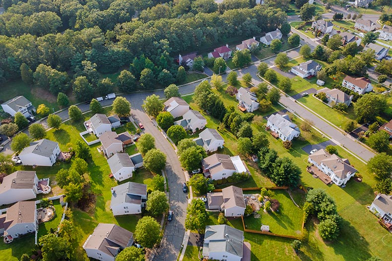 Aerial view of a scenic neighborhood in Cleveland, Ohio.