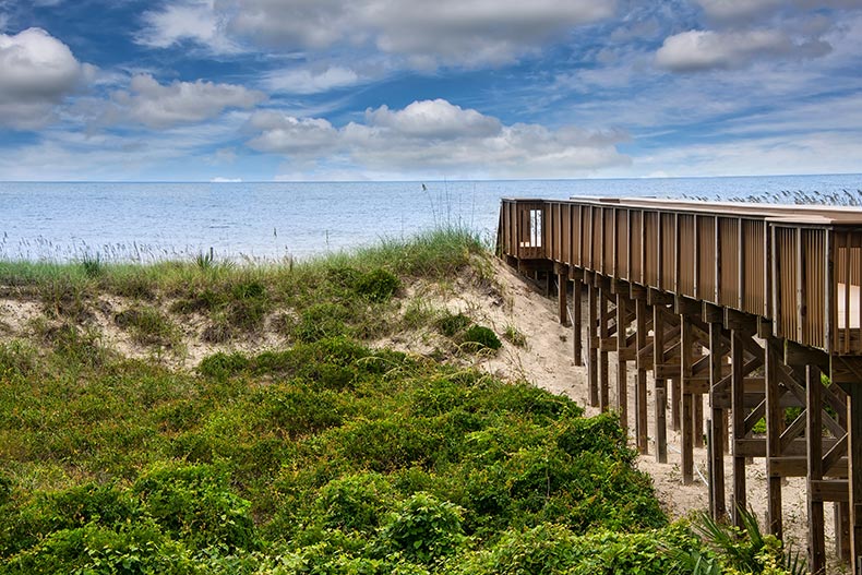 The boardwalk leading to Fernandina Beach on Amelia Island in Florida.