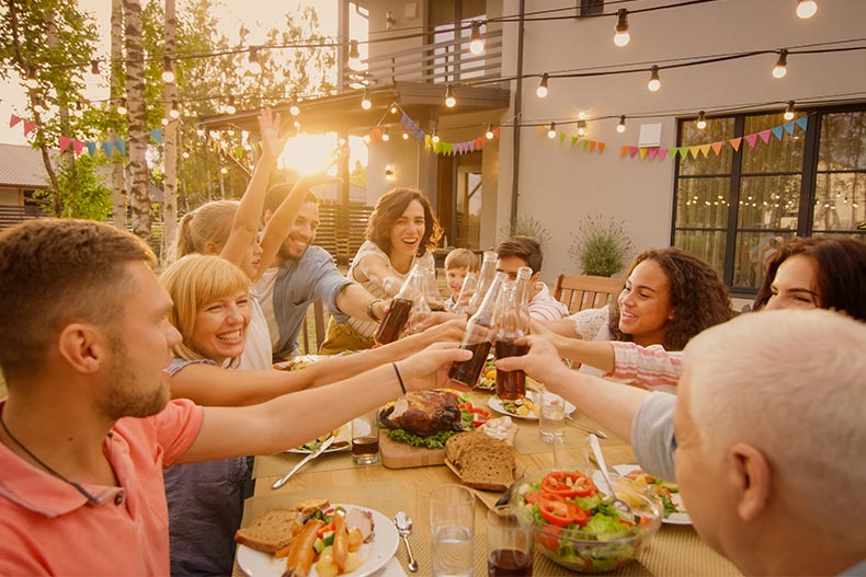 Family and friends gathered together at a housewarming party.