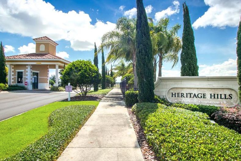 A path beside the gated entrance for Heritage Hills in Clermont, Florida.