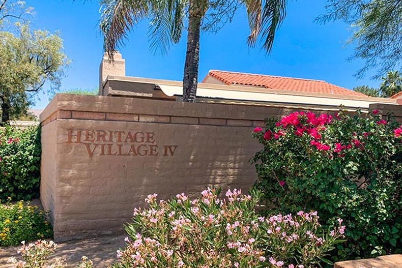The community sign for Heritage Village IV in Scottsdale, Arizona.