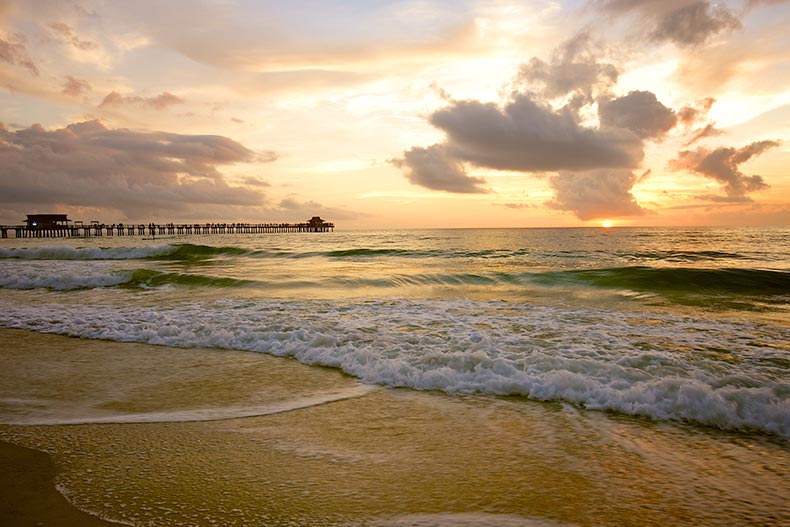 Sunset view of the beach in Marco Island, Florida.