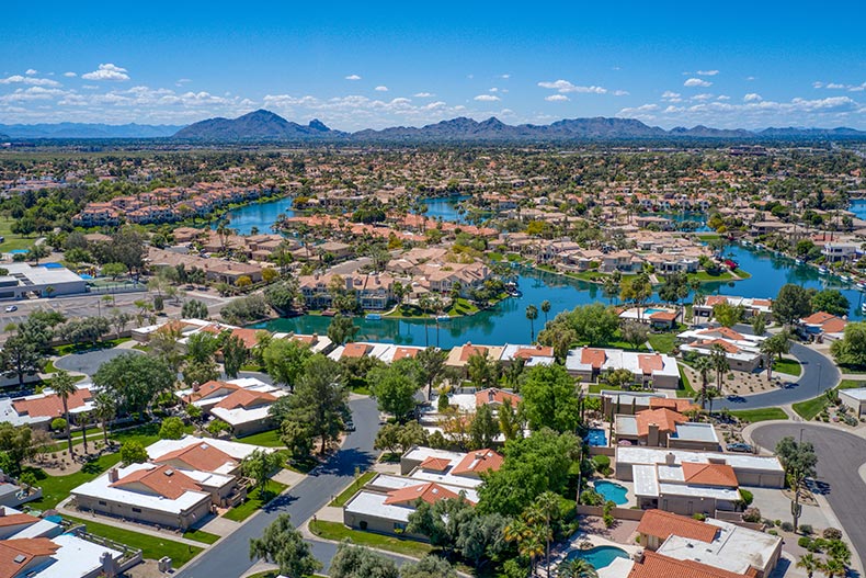 Aerial view of the North Scottsdale neighborhood during the spring.