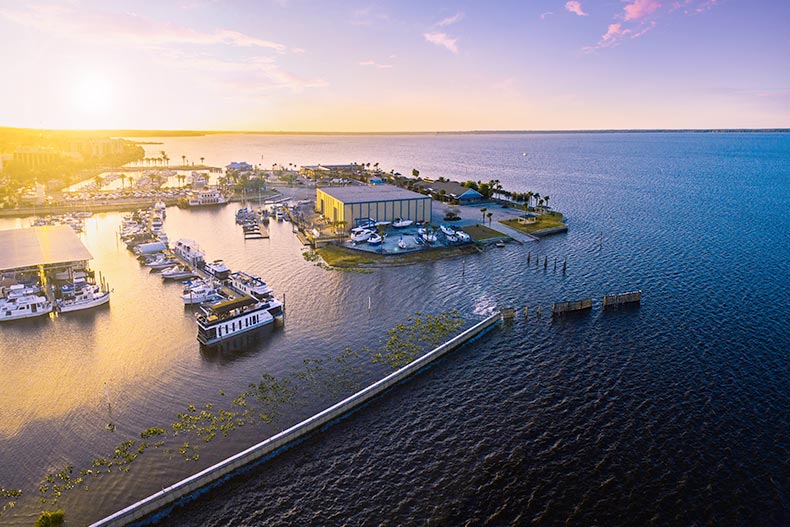 Aerial view of Lake Monroe in Sanford, Florida.