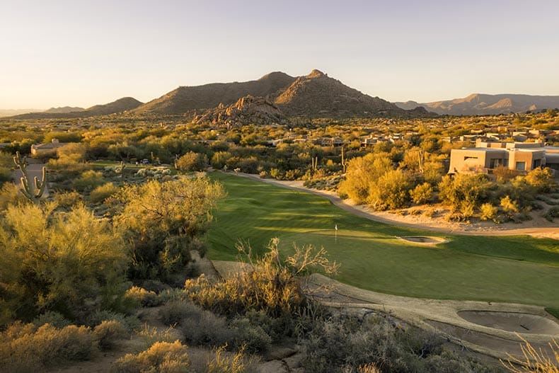 Aerial view of a golf course in Scottsdale, Arizona.