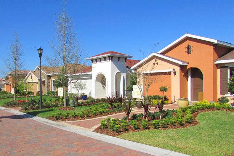 Homes lining a residential street in Solivita in Kissimmee, Florida.