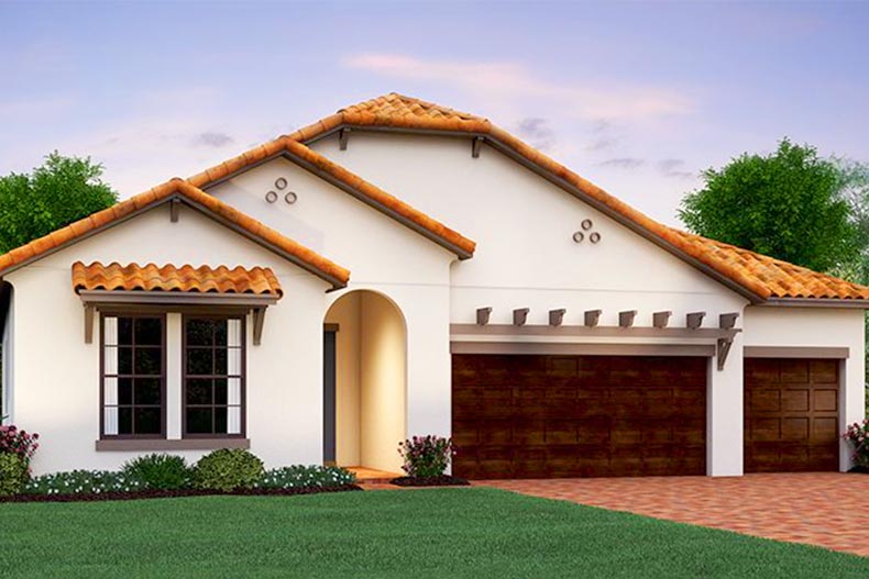 Exterior view of a model home at Southshore Bay in Wimauma, Florida.