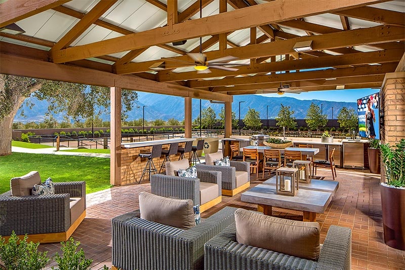 An outdoor lounge area at Terramor in Corona, California.