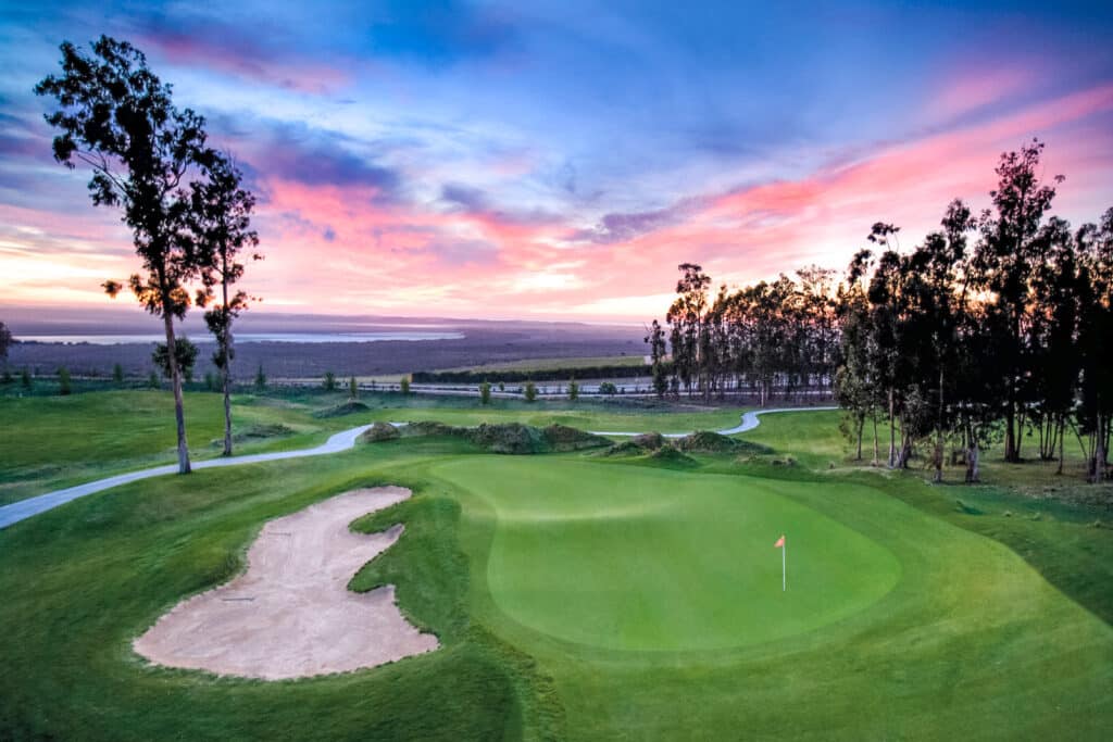 Sunset over the golf course at Trilogy at Monarch Dunes in Nipomo, California.