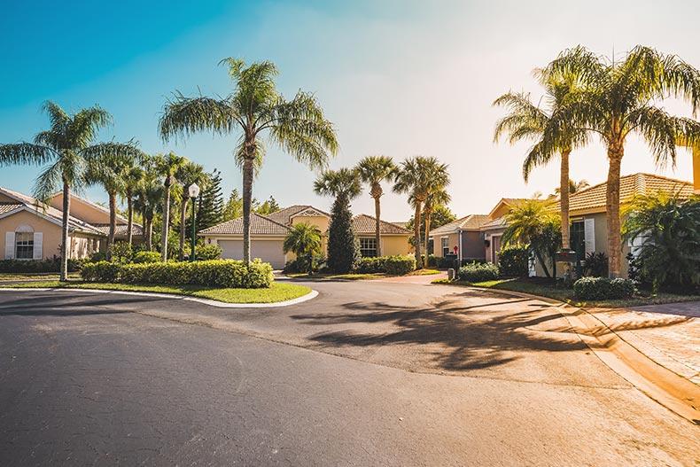 A gated community of houses with palm trees in South Florida.