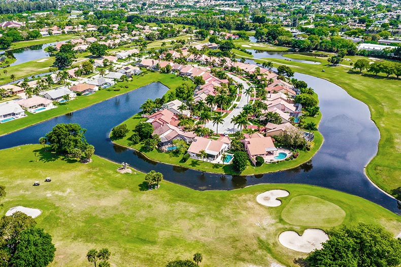 Aerial view of a gated community in Boca Raton, Florida.