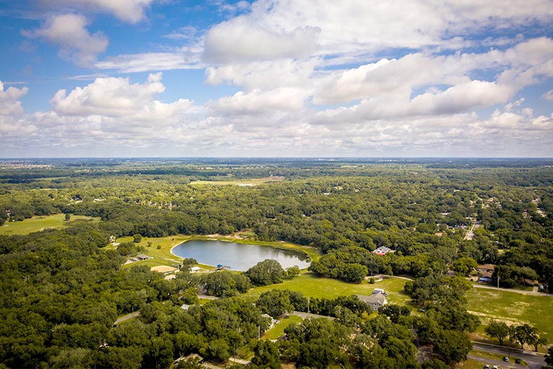 Aerial view of Lake County in Central Florida on a sunny day.