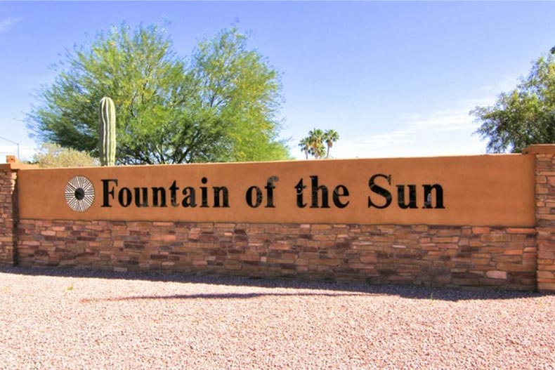 The community sign for Fountain of the Sun in Mesa, Arizona.