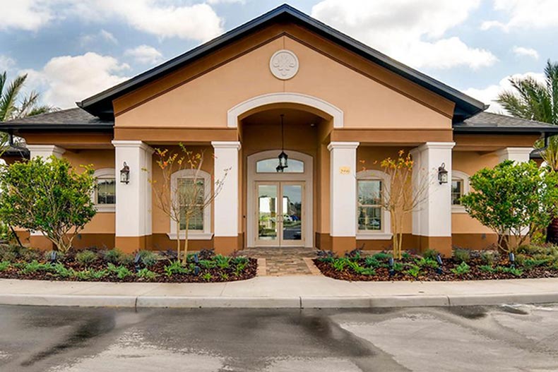 Exterior view of a community building on the grounds of Heritage Landings in Lakeland, Florida.