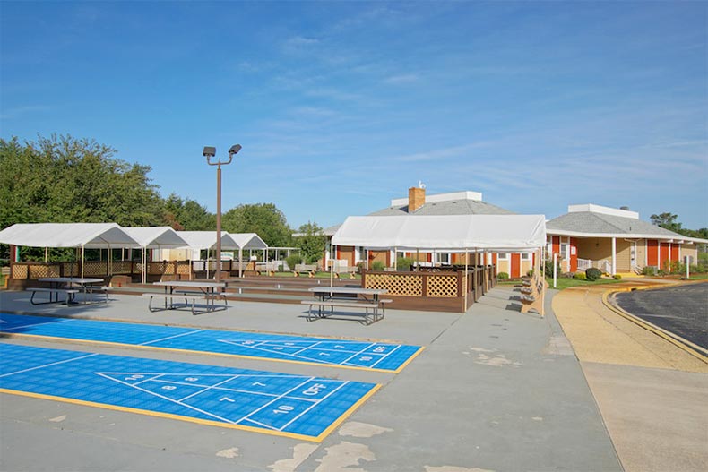 Outdoor shuffleboard courts on the grounds of Holiday City at Berkeley in Toms River, New Jersey.