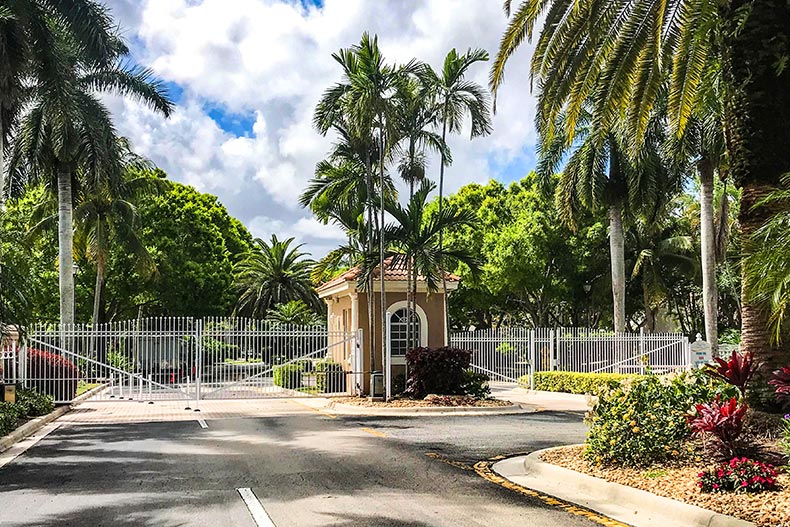 The gated entrance at The Club at Indian Lakes in Boynton Beach, Florida.