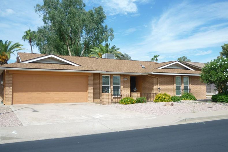 Exterior view of a model home at Sunland Village in Mesa, Arizona.