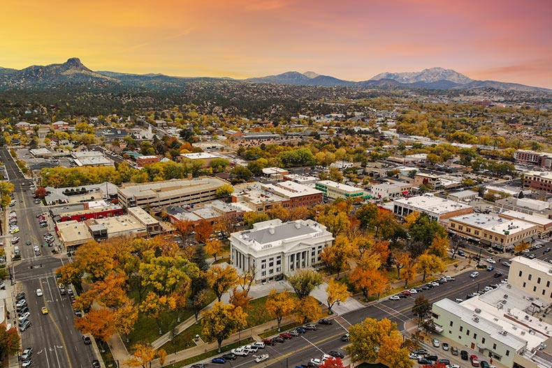 Aerial view of Prescott, Arizona in the fall.