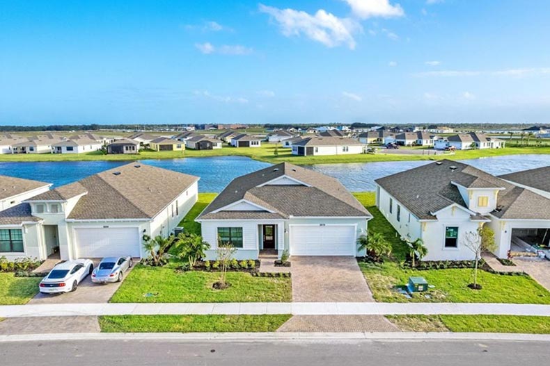 Aerial view of a residential street in Bridgewater at Viera in Melbourne, Florida.