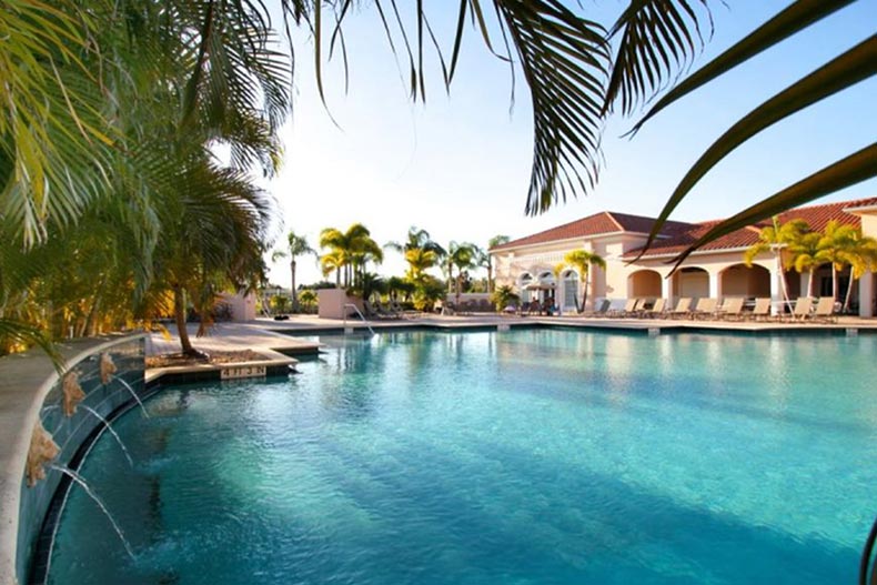 The outdoor resort-style pool at Cascades at Sarasota in Sarasota, Florida.
