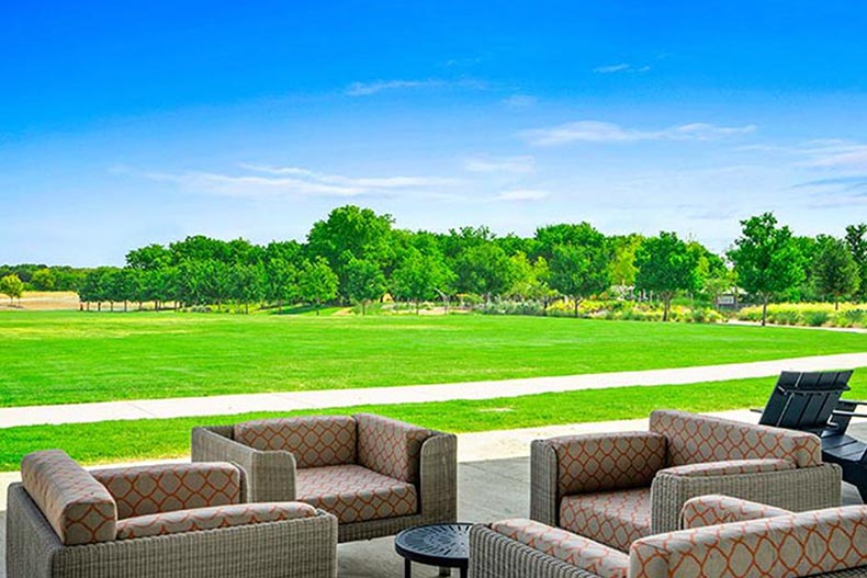 A patio on the grounds of Del Webb at Union Park in Little Elm, Texas.