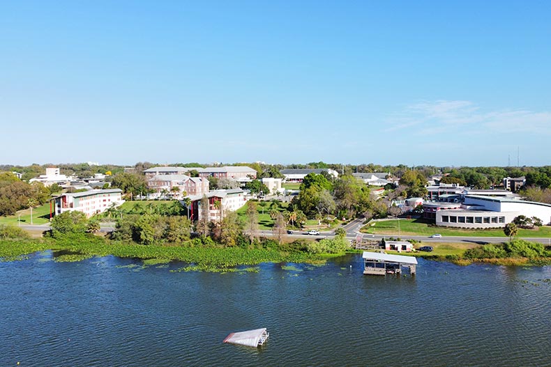 Aerial view of Florida Southern College in Lake Hollingsworth in Lakeland, Florida.